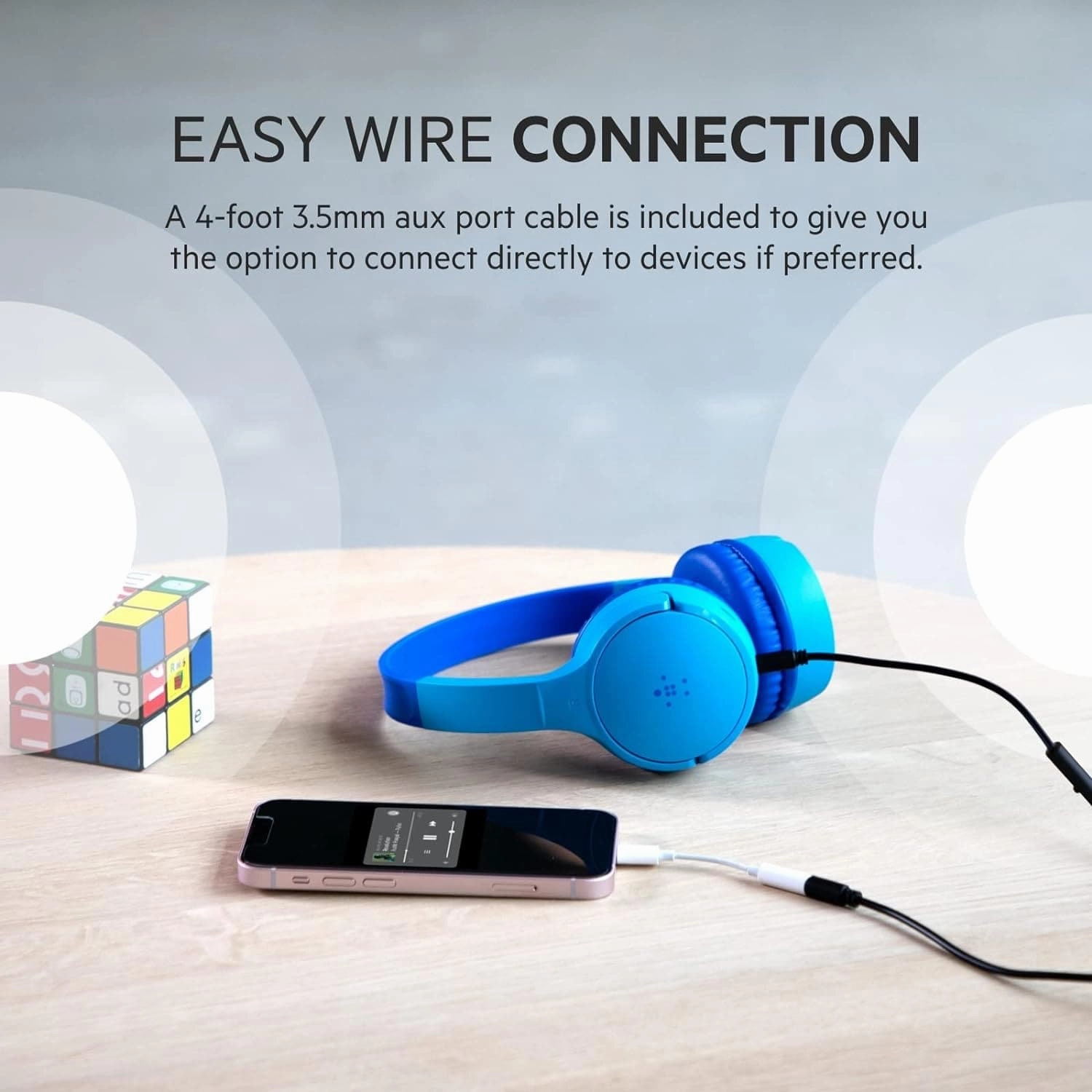 Belkin SoundForm Mini Kids Wireless Headphones with Built in Microphone, On Ear Headsets Girls and Boys For Online Learning, School, Travel Compatible with iPhones, iPads, Galaxy and more - Blue