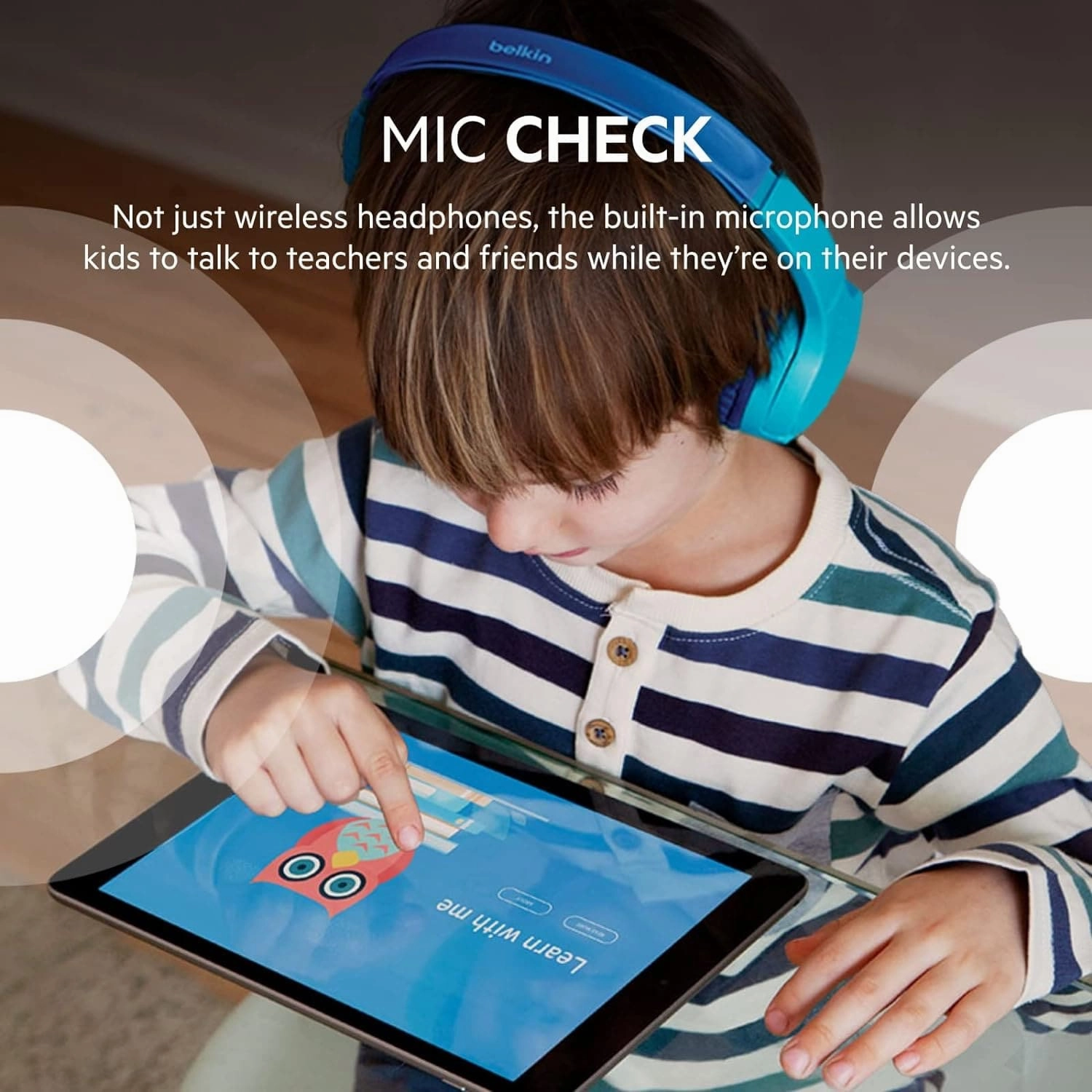 Belkin SoundForm Mini Kids Wireless Headphones with Built in Microphone, On Ear Headsets Girls and Boys For Online Learning, School, Travel Compatible with iPhones, iPads, Galaxy and more - Blue