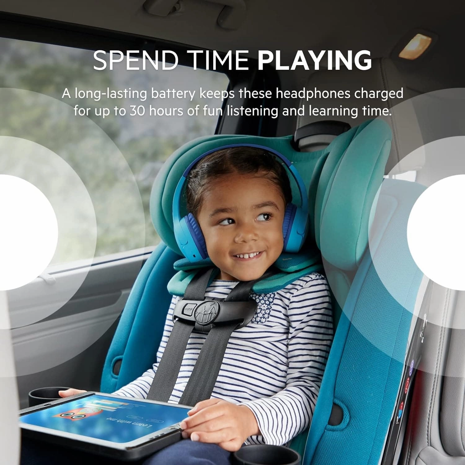 Belkin SoundForm Mini Kids Wireless Headphones with Built in Microphone, On Ear Headsets Girls and Boys For Online Learning, School, Travel Compatible with iPhones, iPads, Galaxy and more - Blue