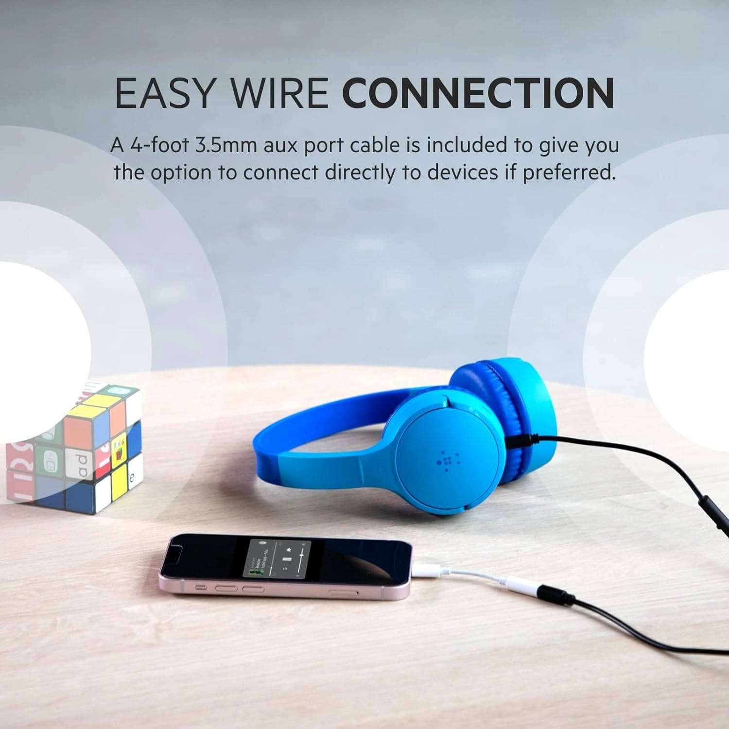 Belkin SoundForm Mini Kids Wireless Headphones with Built in Microphone, On Ear Headsets Girls and Boys For Online Learning, School, Travel Compatible with iPhones, iPads, Galaxy and more - Blue