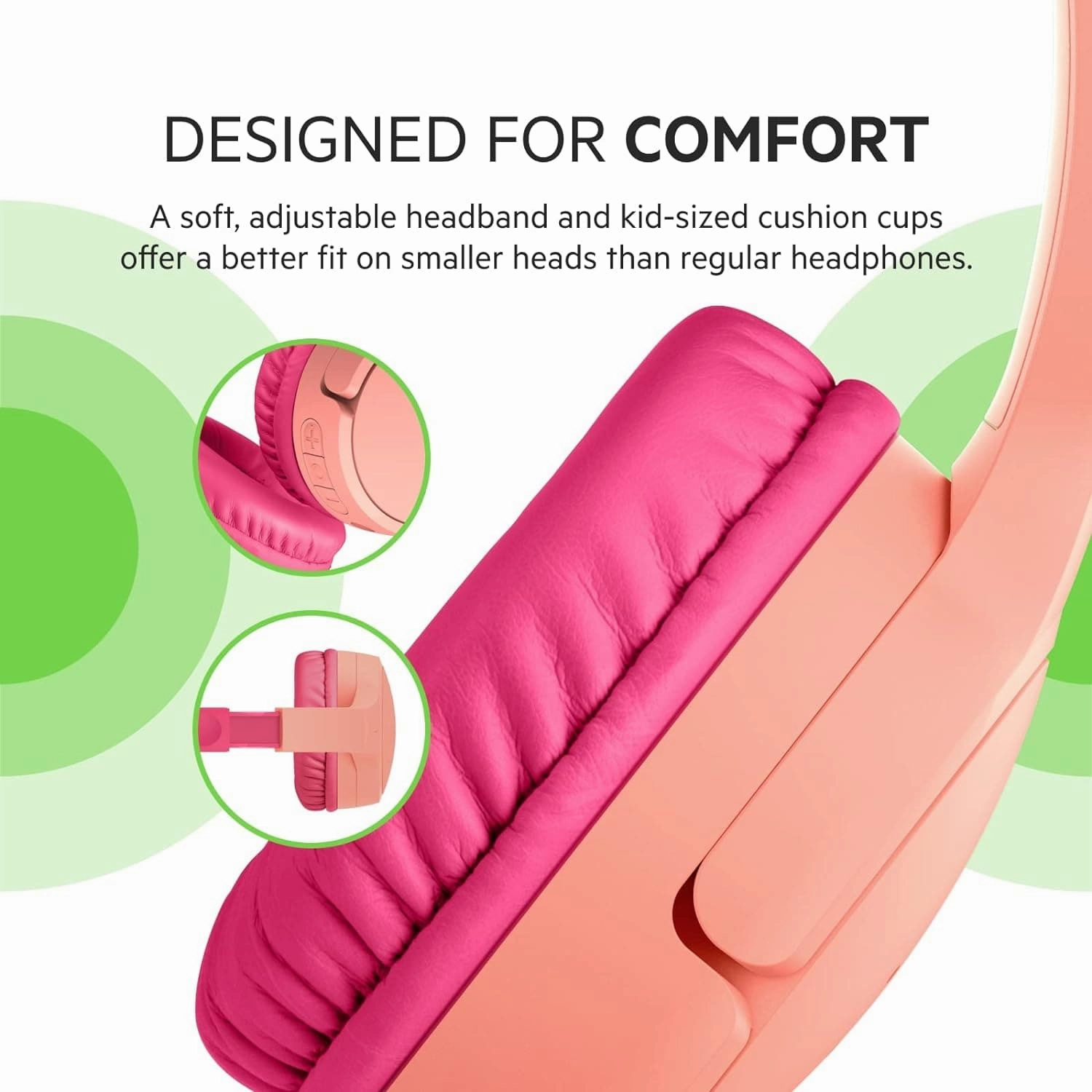 Belkin SoundForm Mini Kids Wireless Headphones with Built in Microphone, On Ear Headsets Girls and Boys For Online Learning, School, Travel Compatible with iPhones, iPads, Galaxy and more - Pink