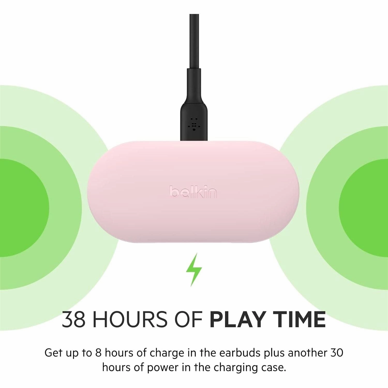 Belkin SOUNDFORM Play True Wireless Earbuds, Wireless Earphones with 3 EQ Presets, IPX5 Sweat and Water Resistant, 38 Hours Play Time for iPhone, Galaxy, Pixel and More - Pink