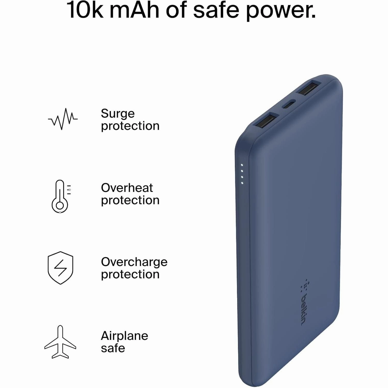 Belkin USB C Portable Power Bank (10000 mAh with 1 USB C Port and 2 USB A Ports for up to 15W Charging for iPhone, Android, AirPods, iPad, and More)  Blue