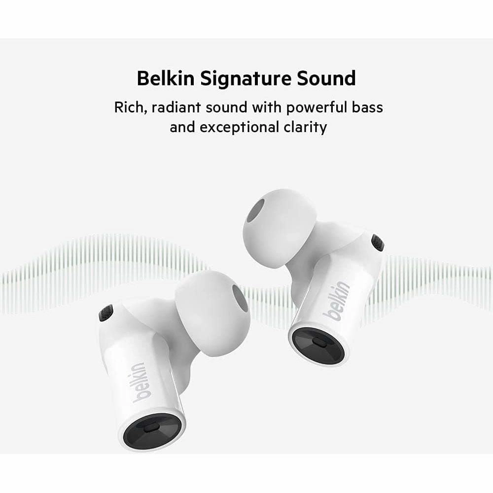 Belkin Wireless Bluetooth Earphones, SOUNDFORM Freedom True Wireless Earbuds with Wireless Charging Case IPX5 Certified Sweat and Water Resistant with Deep Bass for iPhones and Androids - White