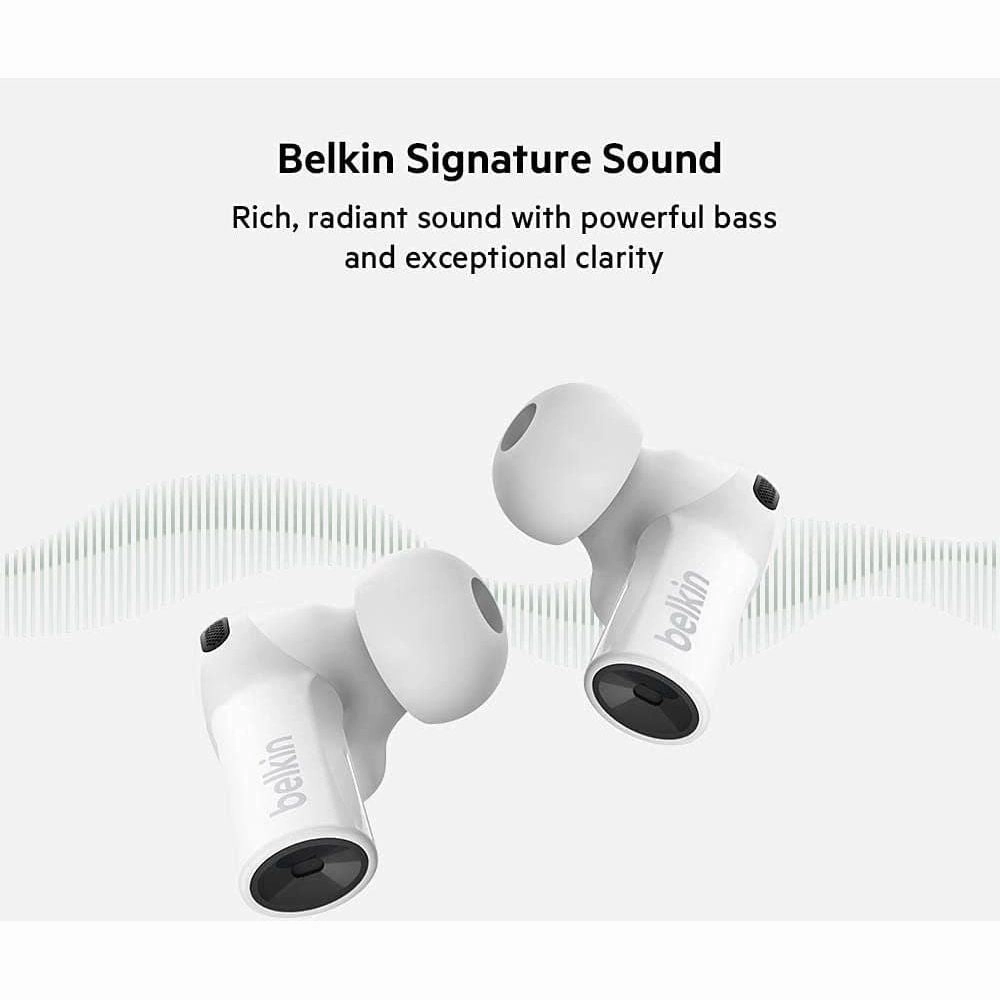 Belkin Wireless Bluetooth Earphones, SOUNDFORM Freedom True Wireless Earbuds with Wireless Charging Case IPX5 Certified Sweat and Water Resistant with Deep Bass for iPhones and Androids - White