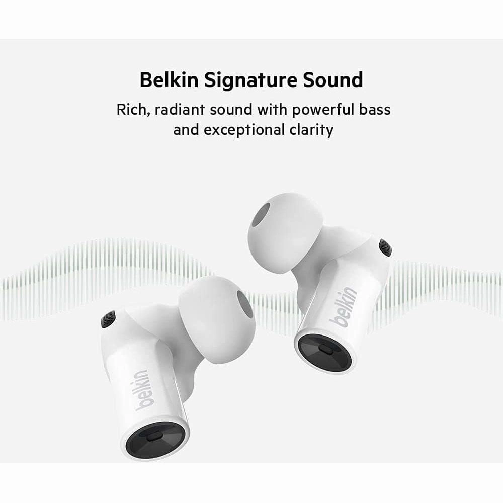 Belkin Wireless Bluetooth Earphones, SOUNDFORM Freedom True Wireless Earbuds with Wireless Charging Case IPX5 Certified Sweat and Water Resistant with Deep Bass for iPhones and Androids - White