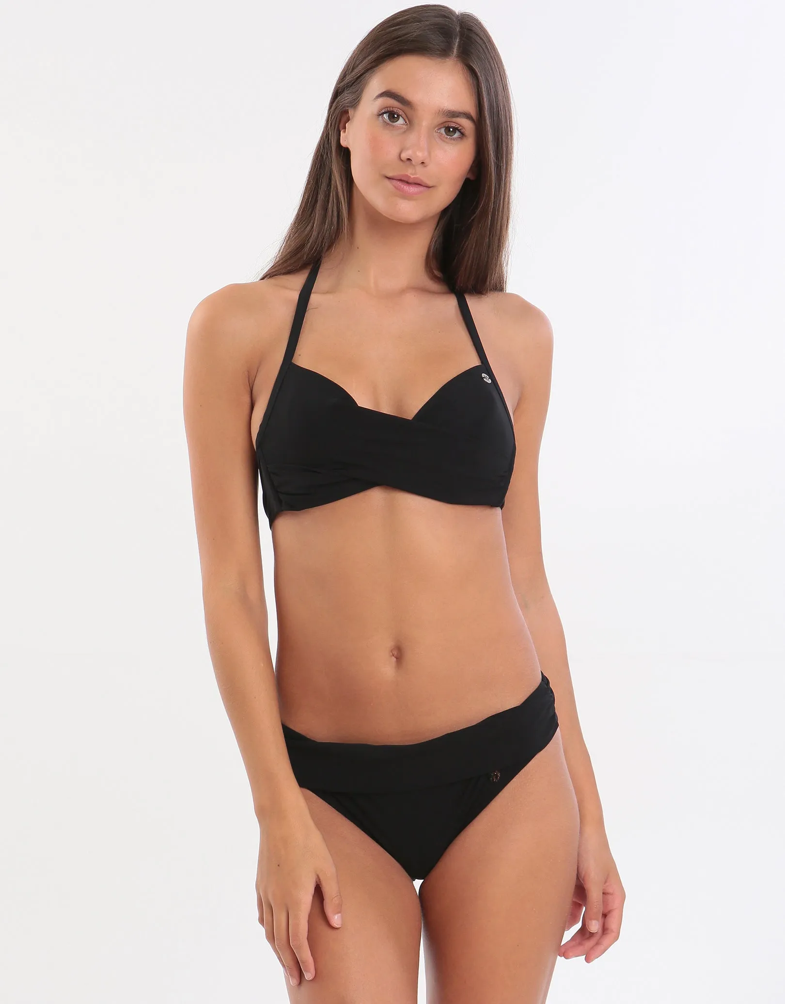 Black Eyro Twist Halter Bikini Top - Black