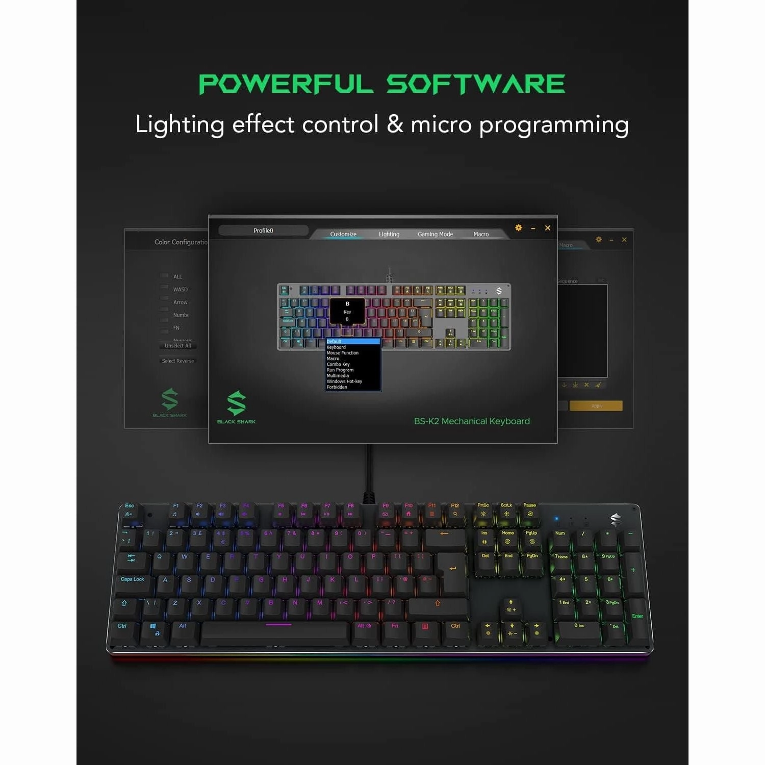 Black Shark Sixgill K2 RGB Mechanical Gaming Keyboard, 105 Keys UK Layout, Blue Switches, Full Anti-Ghosting, Aluminum Base, for PC Gamers