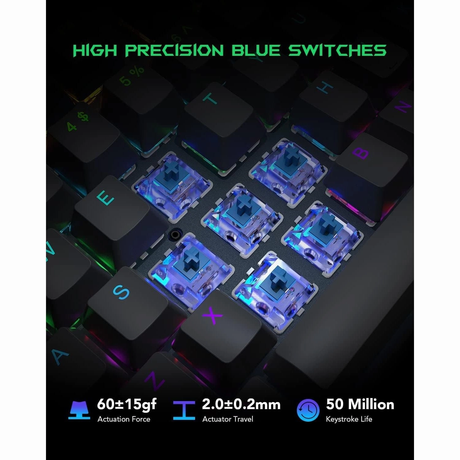 Black Shark Sixgill K2 RGB Mechanical Gaming Keyboard, 105 Keys UK Layout, Blue Switches, Full Anti-Ghosting, Aluminum Base, for PC Gamers