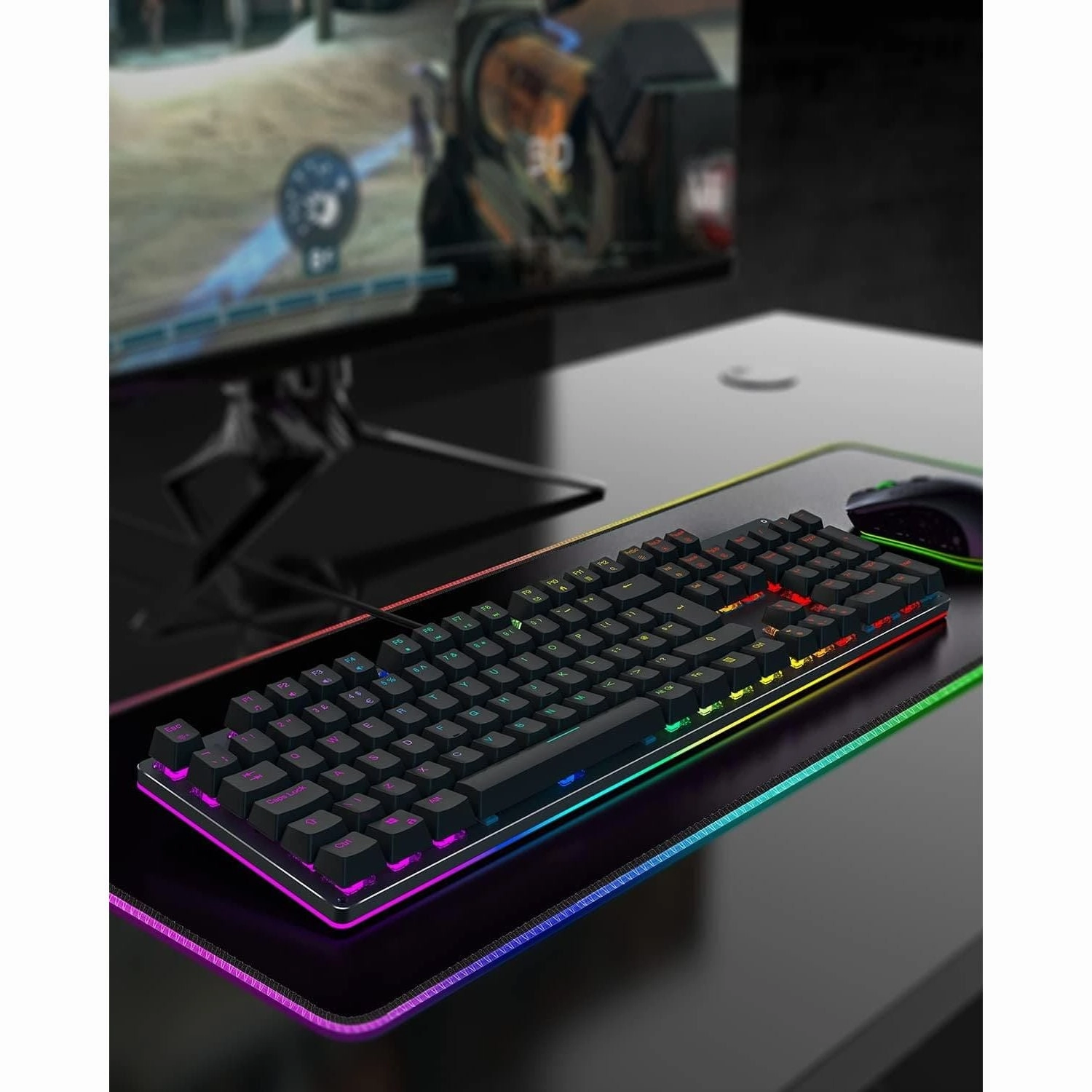 Black Shark Sixgill K2 RGB Mechanical Gaming Keyboard, 105 Keys UK Layout, Blue Switches, Full Anti-Ghosting, Aluminum Base, for PC Gamers