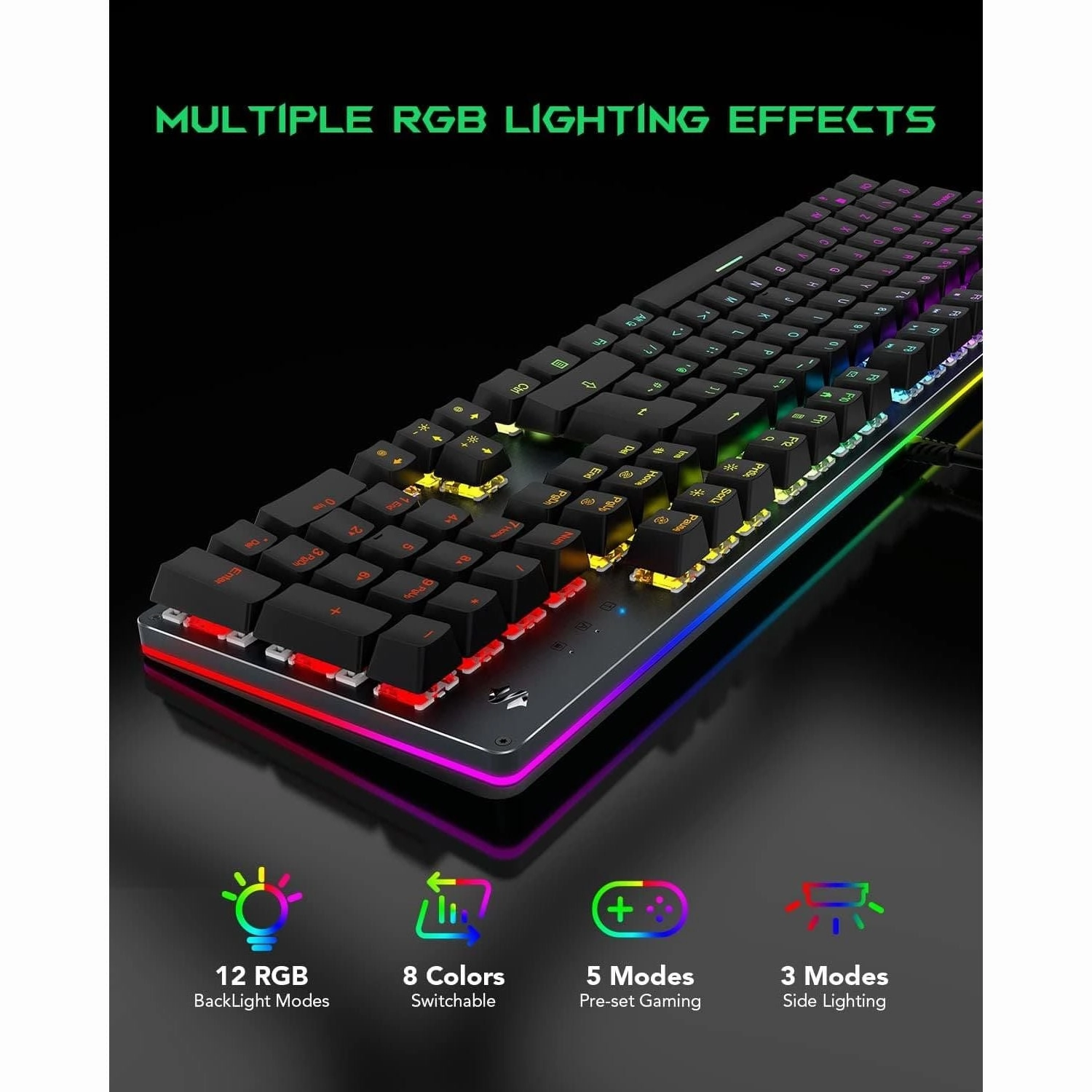Black Shark Sixgill K2 RGB Mechanical Gaming Keyboard, 105 Keys UK Layout, Blue Switches, Full Anti-Ghosting, Aluminum Base, for PC Gamers