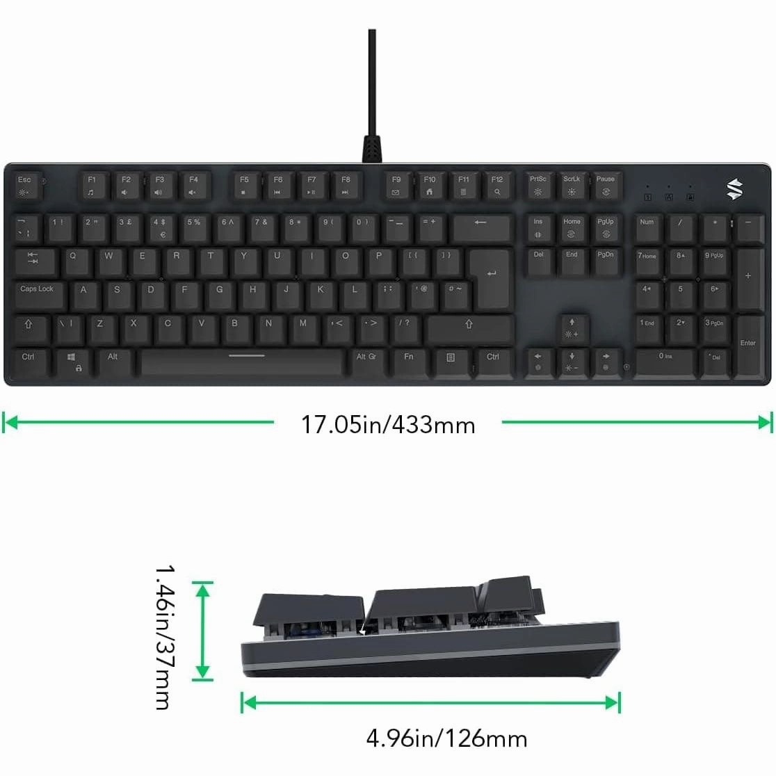 Black Shark Sixgill K2 RGB Mechanical Gaming Keyboard, 105 Keys UK Layout, Blue Switches, Full Anti-Ghosting, Aluminum Base, for PC Gamers