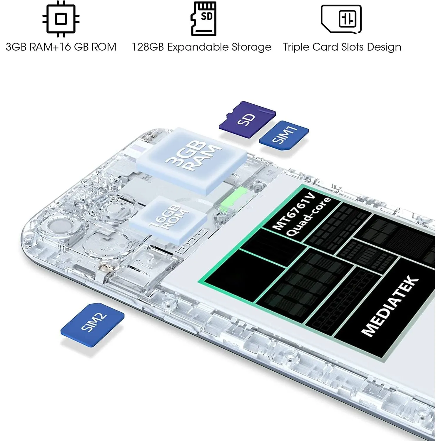Blackview Mobile phone, A55 Android 11, 6.528 HD  Display, 4780mAh Battery, 3-Card Slots Design, 4G Dual SIM Unlocked Smartphone, 3GB RAM 16GB ROM - Blue