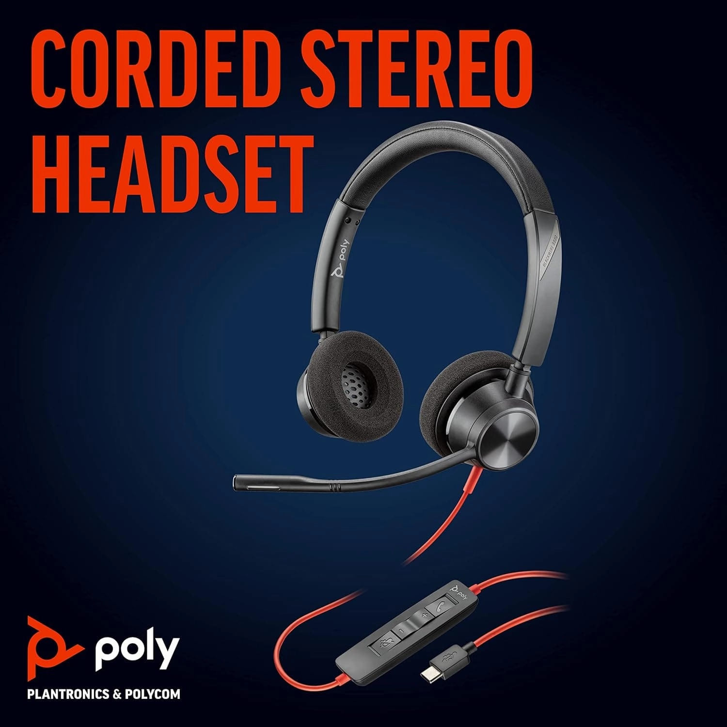 Blackwire 3320 USB-C (Poly)  Wired, Dual-Ear (Stereo) Headset with Boom Mic  USB-C to connect to your PC and/or Mac  Works with Teams, Zoom, & more