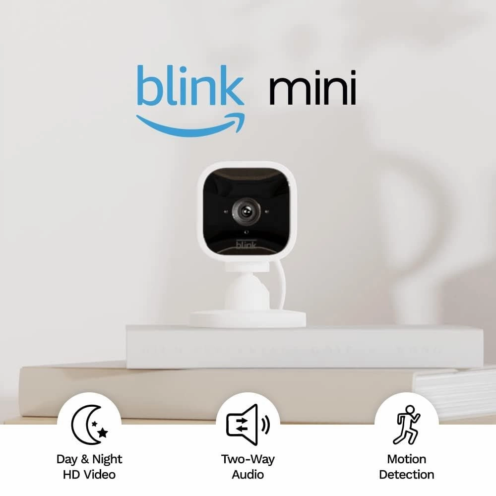 Blink Mini Compact indoor plug-in smart security camera, 1080p HD day and night video, night vision, motion detection, two-way audio, easy setup, Works with Alexa  1 camera (White) camera and photography, photography gear, professional camera kits