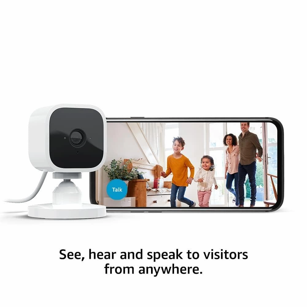 Blink Mini Compact indoor plug-in smart security camera, 1080p HD day and night video, night vision, motion detection, two-way audio, easy setup, Works with Alexa  1 camera (White)