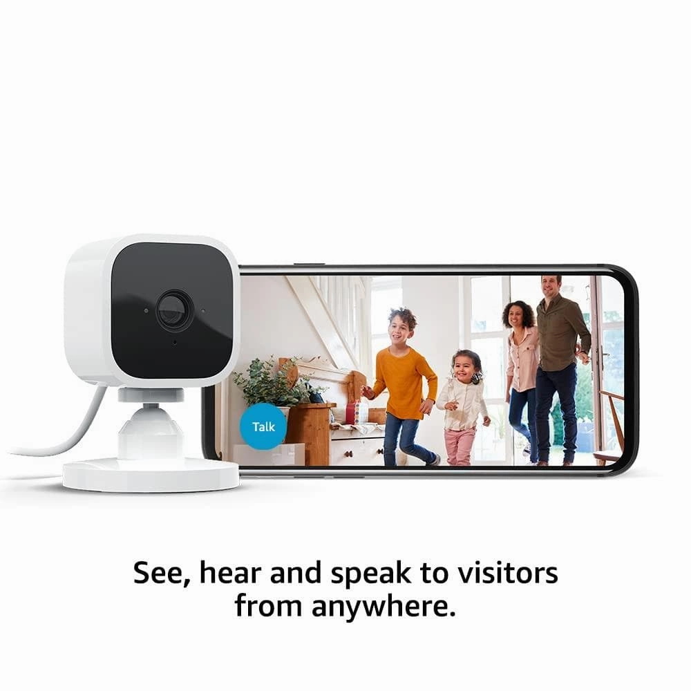 Blink Mini Compact indoor plug-in smart security camera, 1080p HD day and night video, night vision, motion detection, two-way audio, easy setup, Works with Alexa ?? 1 camera (White)