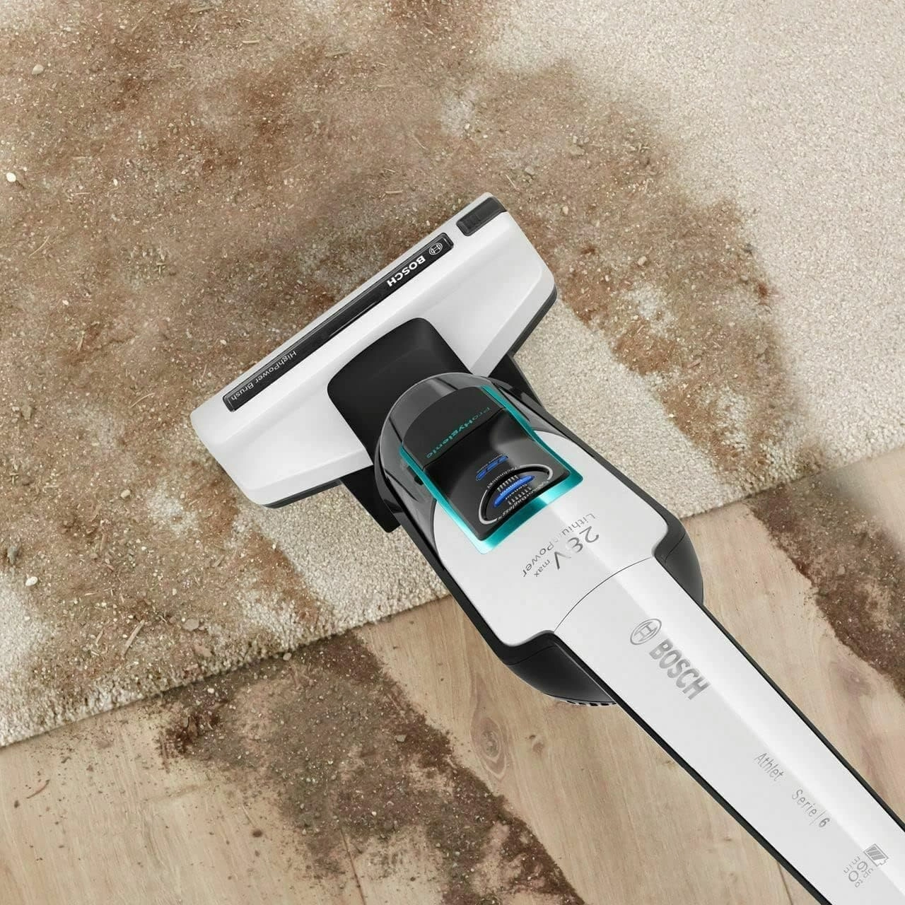 Bosch Athlet Serie 6 BCH86HYGGB ProHygienic 28V Cordless Vacuum Cleaner, 60 Minutes runtime-White, 0.9 liters, 81 Decibeles