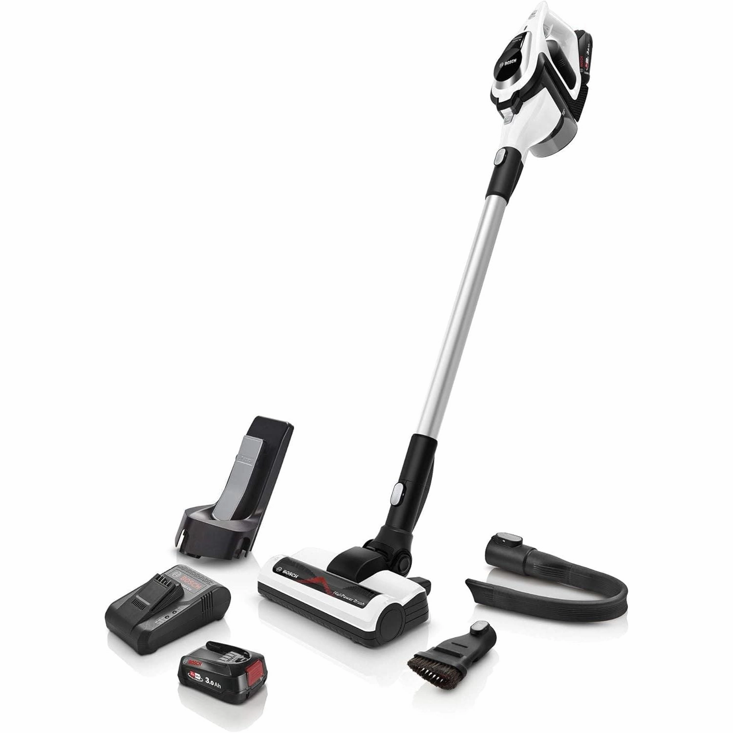 Bosch BCS122GB Unlimited Serie | 8 - Rechargeable Cordless and Lightweight Vacuum Cleaner for Multiple Surfaces with Two Interchangeable Power For All Battery Packs and Quick Charger,White
