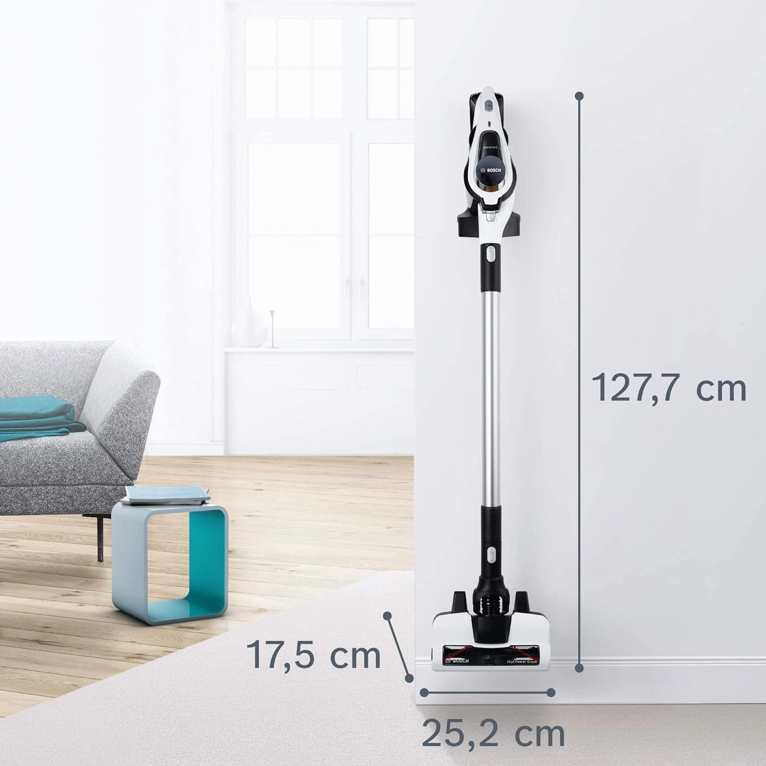 Bosch BCS122GB Unlimited Serie | 8 - Rechargeable Cordless and Lightweight Vacuum Cleaner for Multiple Surfaces with Two Interchangeable Power For All Battery Packs and Quick Charger,White