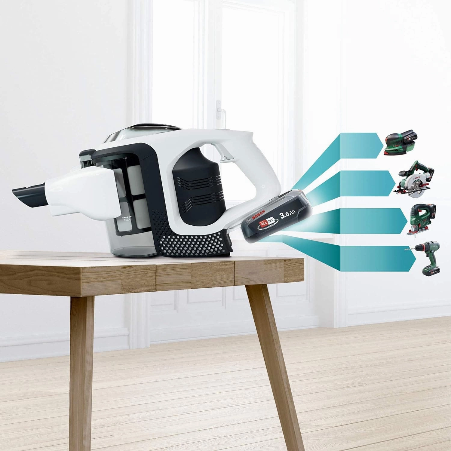 Bosch BCS122GB Unlimited Serie | 8 - Rechargeable Cordless and Lightweight Vacuum Cleaner for Multiple Surfaces with Two Interchangeable Power For All Battery Packs and Quick Charger,White