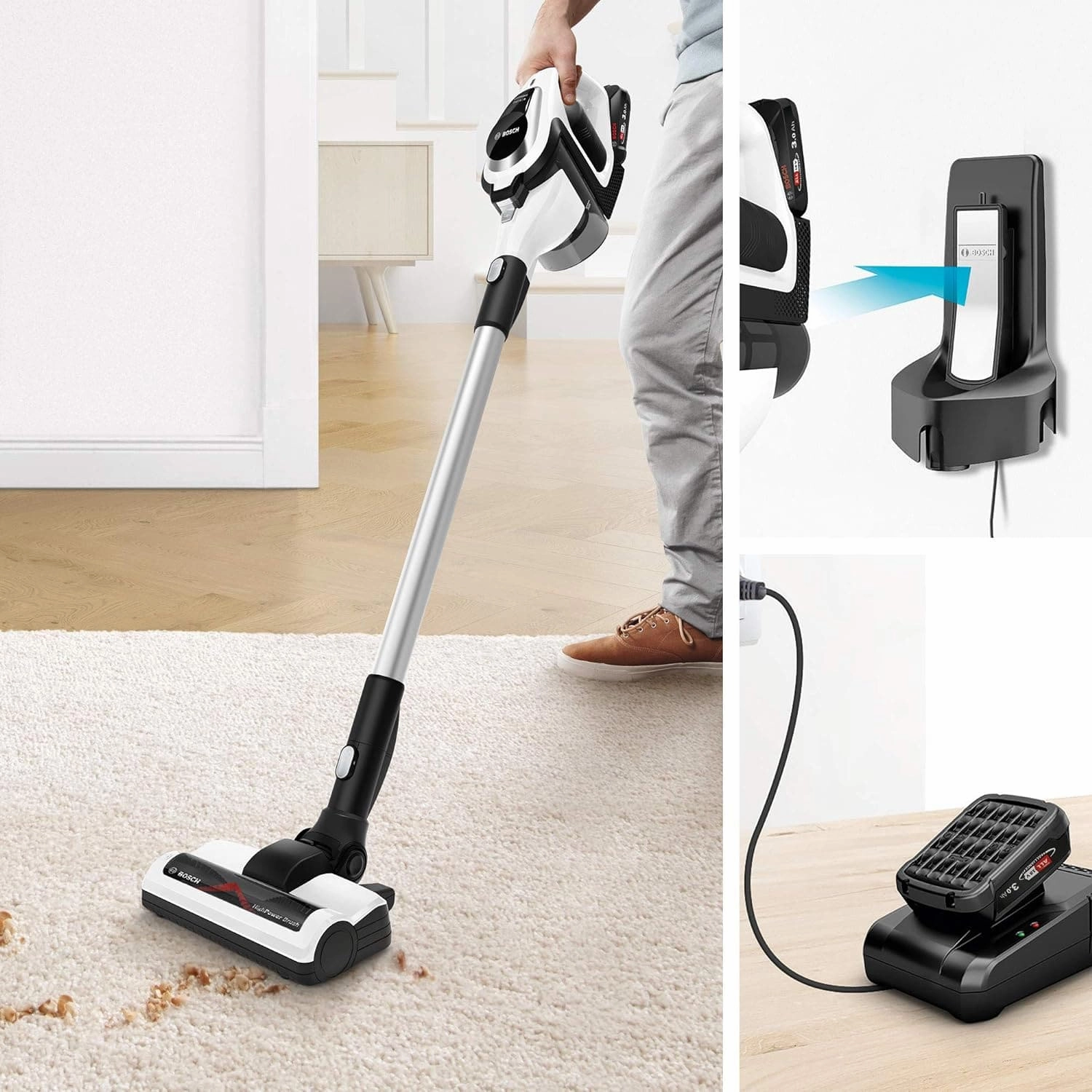 Bosch BCS122GB Unlimited Serie | 8 - Rechargeable Cordless and Lightweight Vacuum Cleaner for Multiple Surfaces with Two Interchangeable Power For All Battery Packs and Quick Charger,White