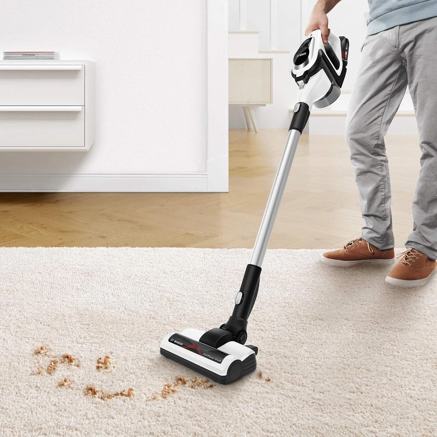 Bosch BCS122GB Unlimited Serie | 8 - Rechargeable Cordless and Lightweight Vacuum Cleaner for Multiple Surfaces with Two Interchangeable Power For All Battery Packs and Quick Charger,White