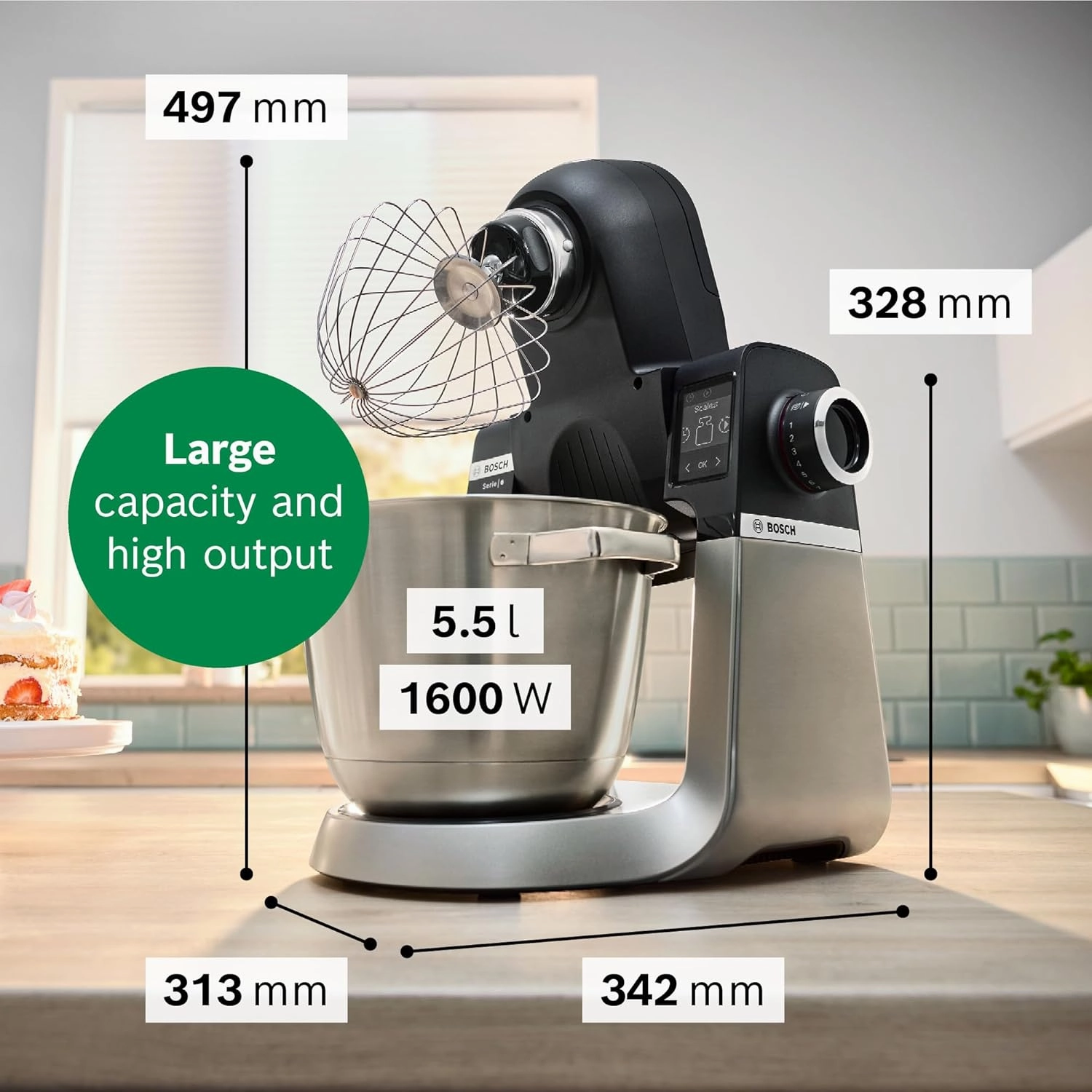 Bosch Series 6 MUMS6ZM00G Stand Mixer with Intelligent Sensing Technology and Integrated Scale  1600W, Black/Silver Stainless Steel