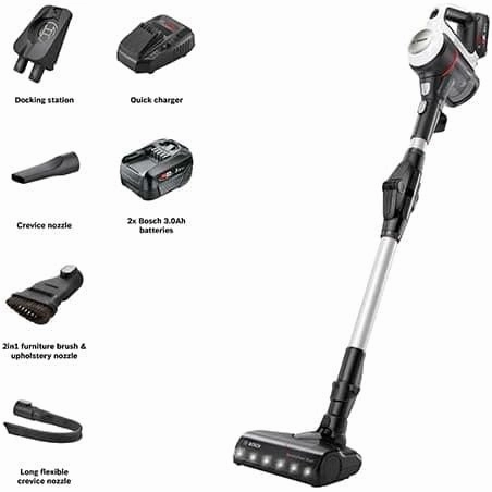 Bosch Unlimited 7 BCS712GB MultiUse Lightweight Cordless Vacuum Cleaner with Auto Detect, Flex Tube, 2 Batteries, 80 minutes continuous runtime - White