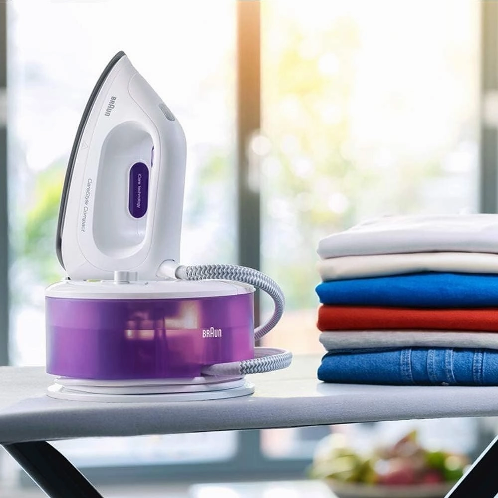 BRAUN CareStyle Compact IS 2044 Ironing Center - 2200 W - 1.3L Water Tank Capacity - Curved 3D Sole White & Violet