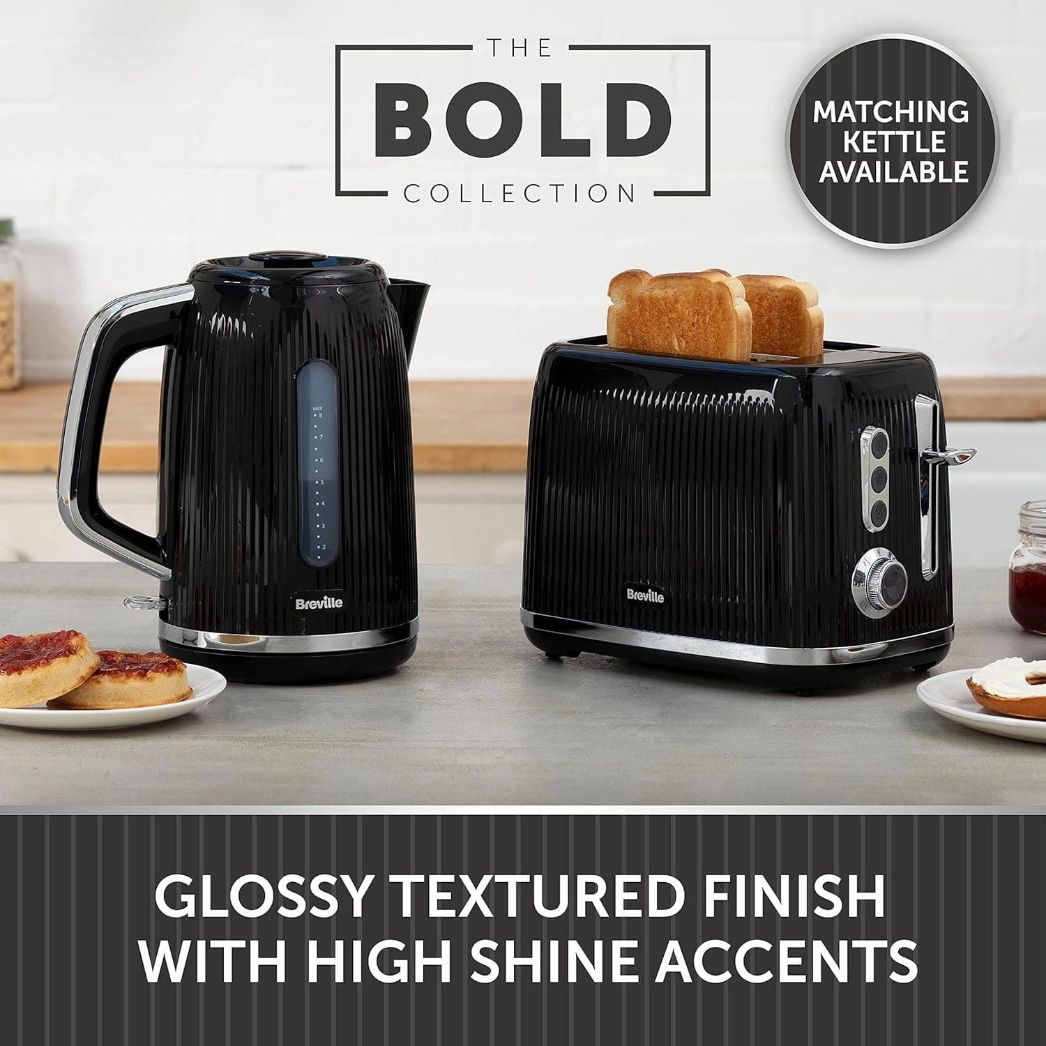 Breville Bold Black 2-Slice Toaster with High-Lift and Wide Slots | Black and Silver Chrome