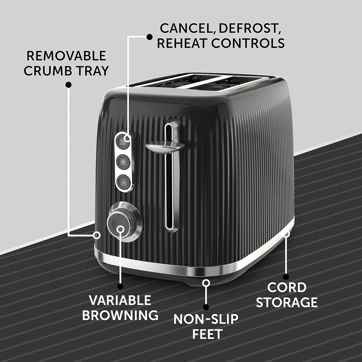Breville Bold Black 2-Slice Toaster with High-Lift and Wide Slots | Black and Silver Chrome