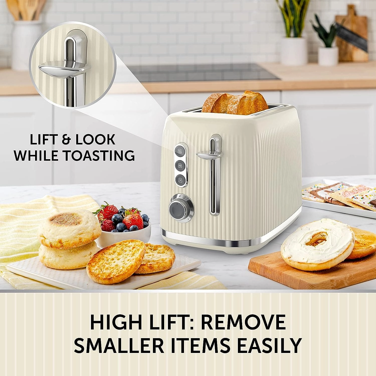 Breville Bold Vanilla Cream 2-Slice Toaster with High-Lift and Wide Slots | Cream and Silver Chrome