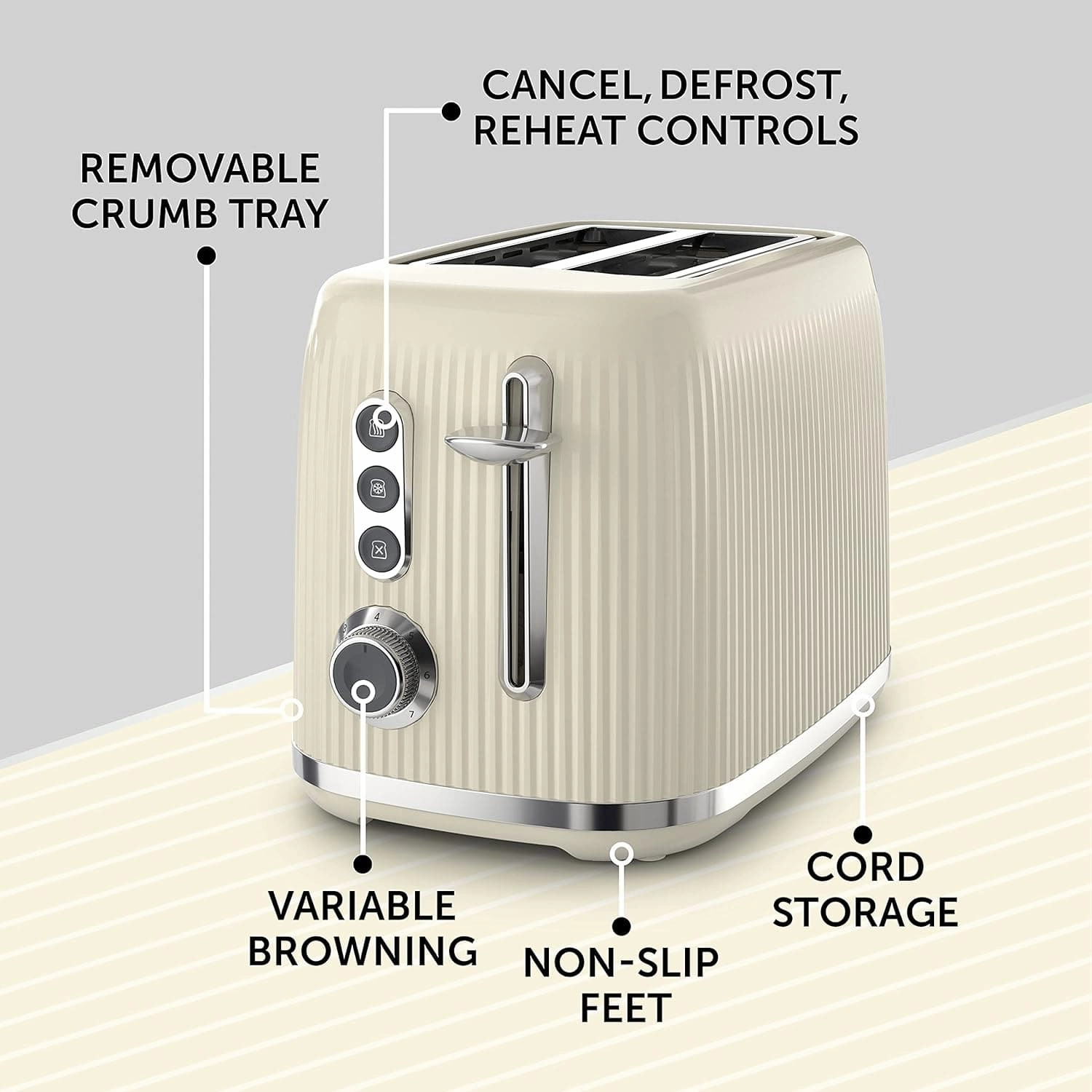 Breville Bold Vanilla Cream 2-Slice Toaster with High-Lift and Wide Slots | Cream and Silver Chrome