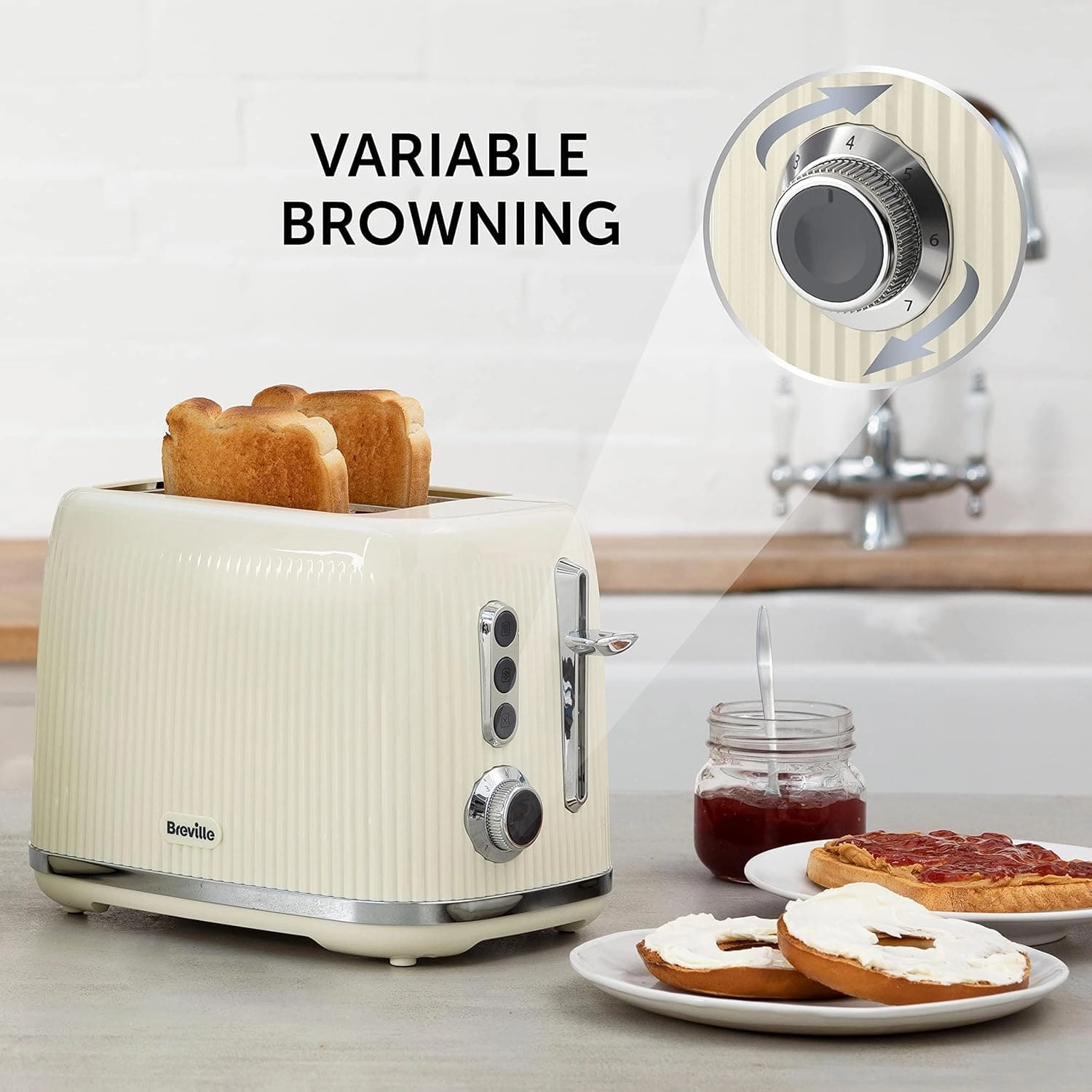 Breville Bold Vanilla Cream 2-Slice Toaster with High-Lift and Wide Slots | Cream and Silver Chrome