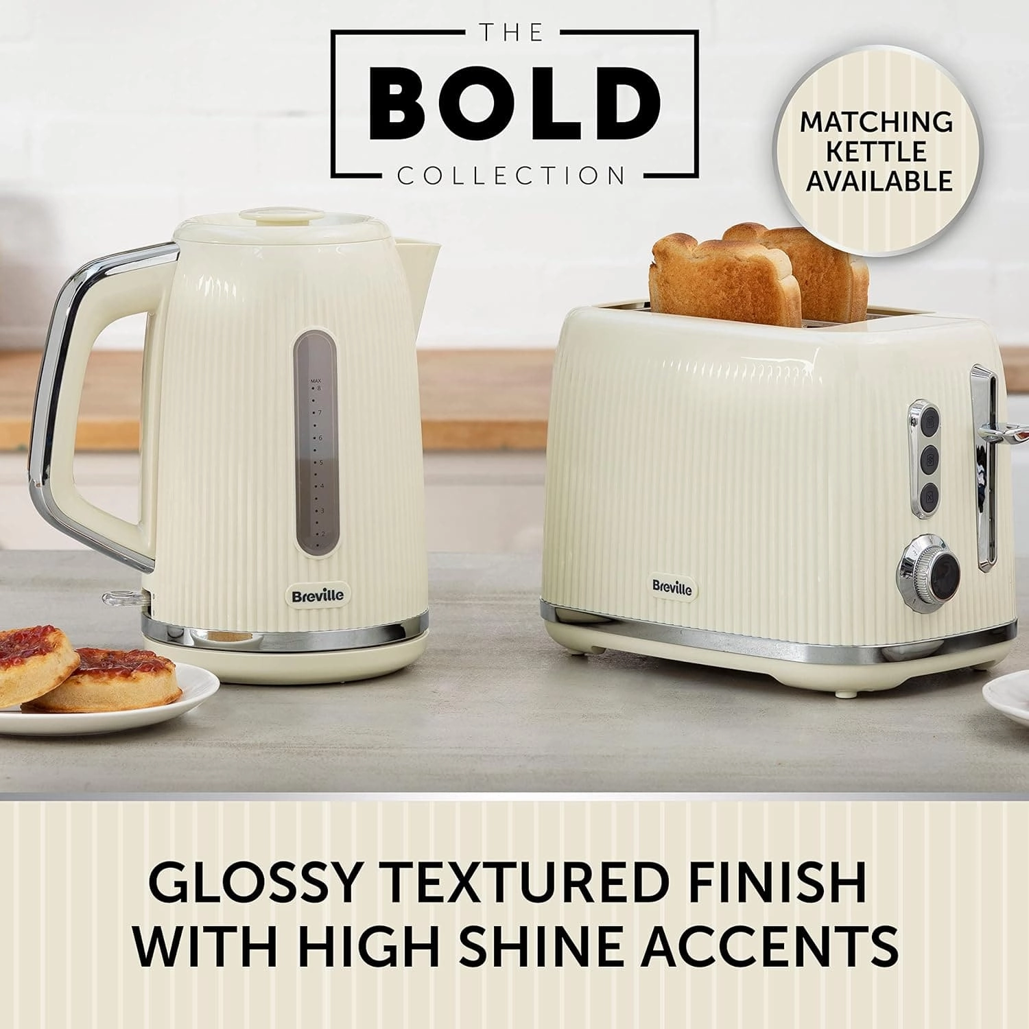 Breville Bold Vanilla Cream 2-Slice Toaster with High-Lift and Wide Slots | Cream and Silver Chrome