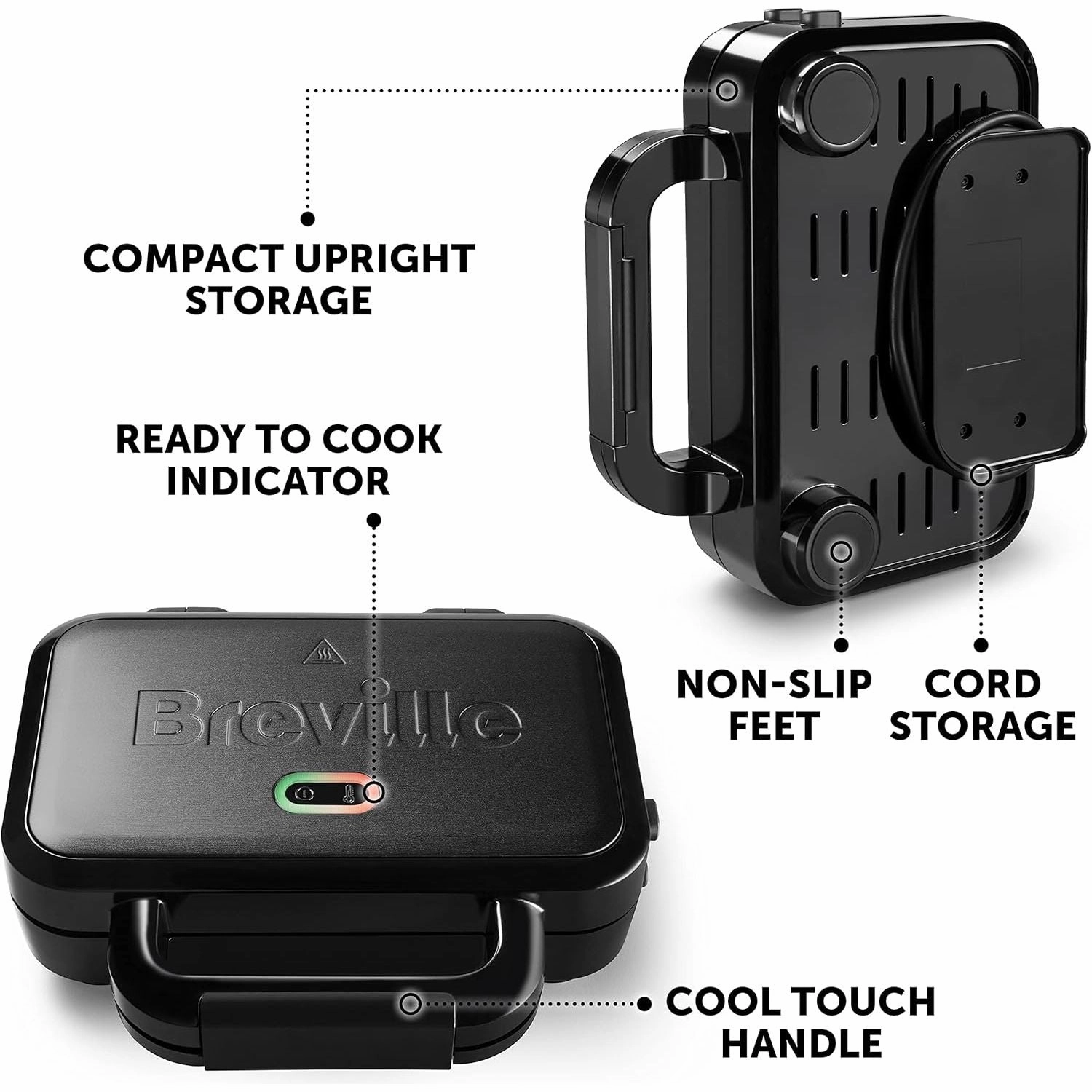Breville Ultimate Deep Fill Toastie Maker - 2 Slice Sandwich Toaster, Removable Non-Stick Plates, Stainless Steel, Black [VST082]