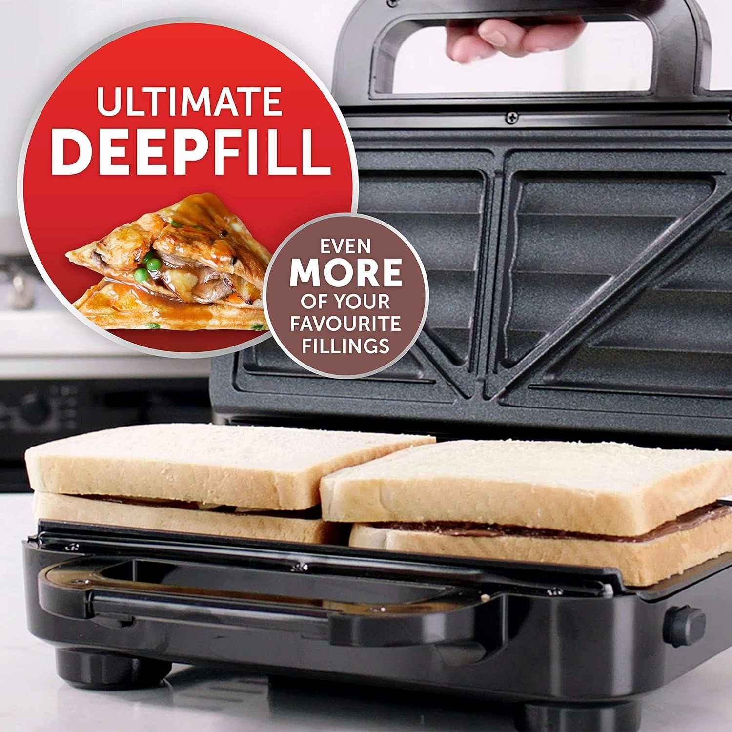 Breville Ultimate Deep Fill Toastie Maker - 2 Slice Sandwich Toaster, Removable Non-Stick Plates, Stainless Steel, Black [VST082]