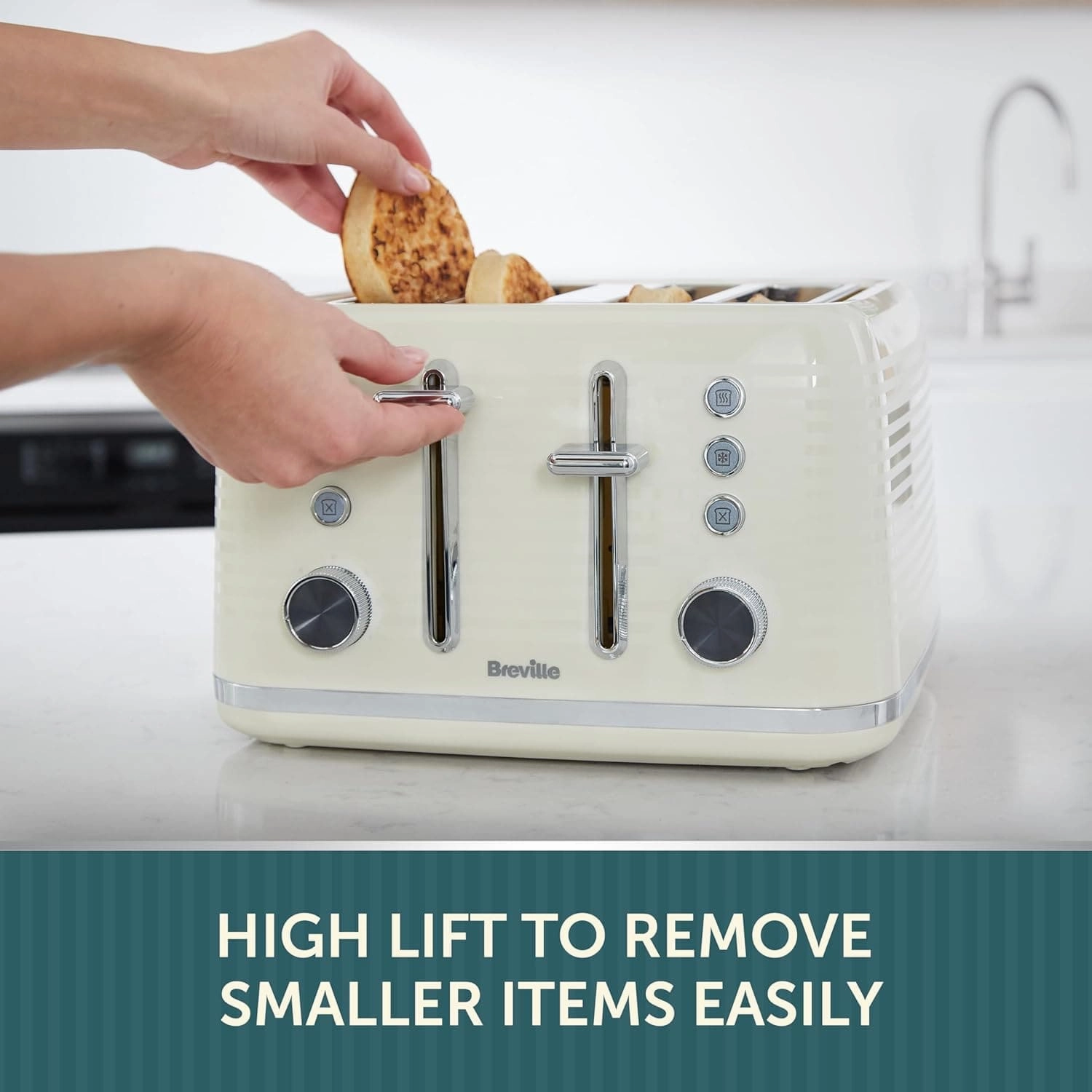 Breville Zen 4-Slice Cream Toaster with High Lift & Wide Slots | Cream & Silver Chrome