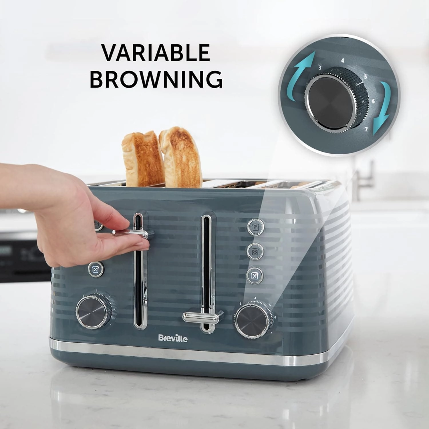 Breville Zen 4-Slice Grey Toaster with High Lift & Wide Slots | Grey & Silver Chrome [VTR027]
