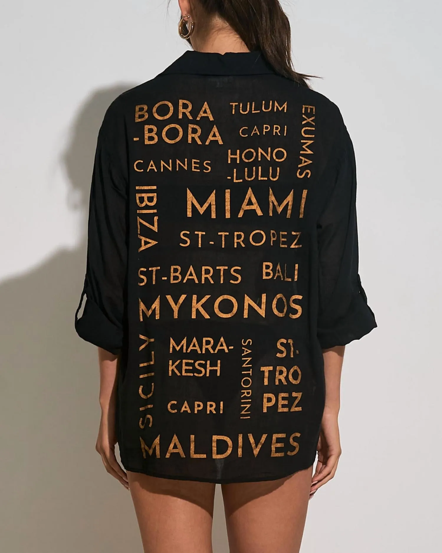 Button Down Cover Up Top In Black