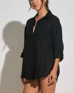 Button Down Cover Up Top In Black
