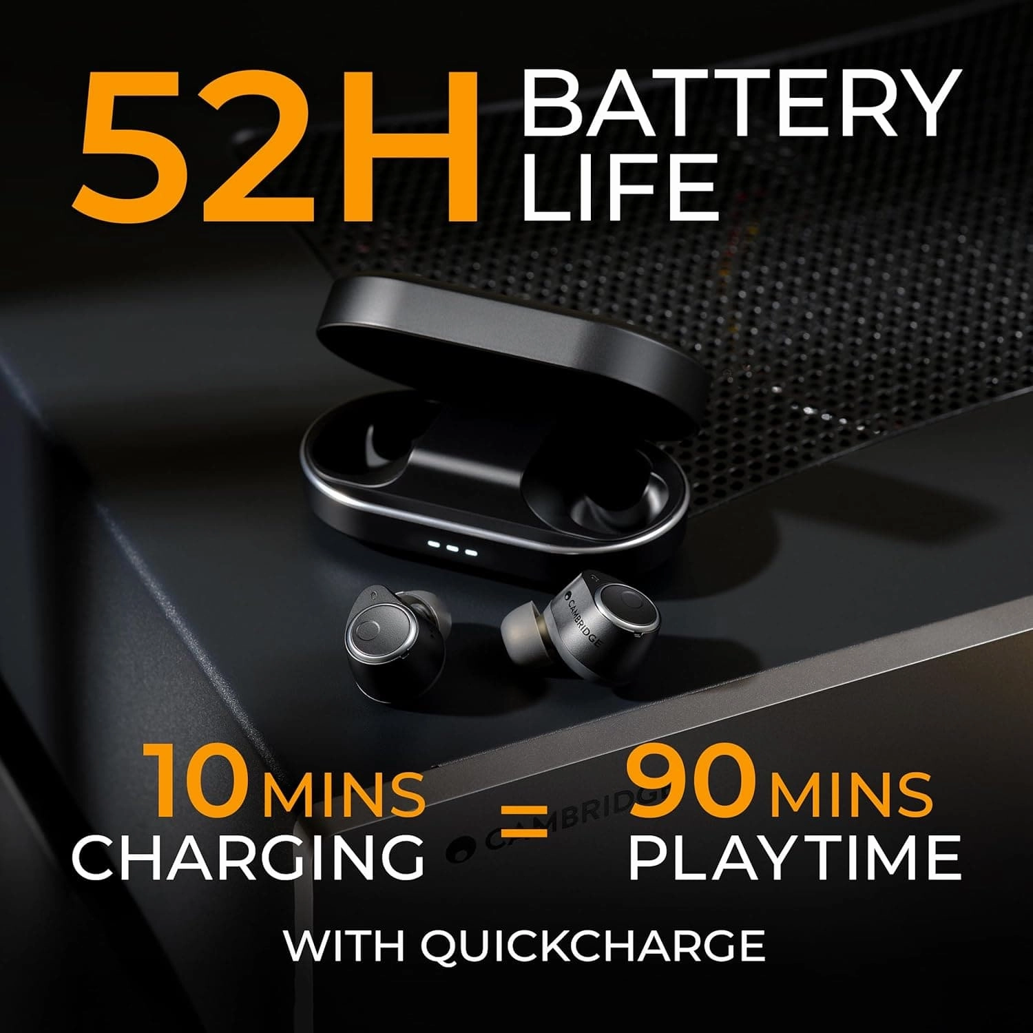 Cambridge Audio Melomania M100 True Wireless Earbuds, ANC, Hi-Fi Sound, 52-Hour Battery, Bluetooth - Black