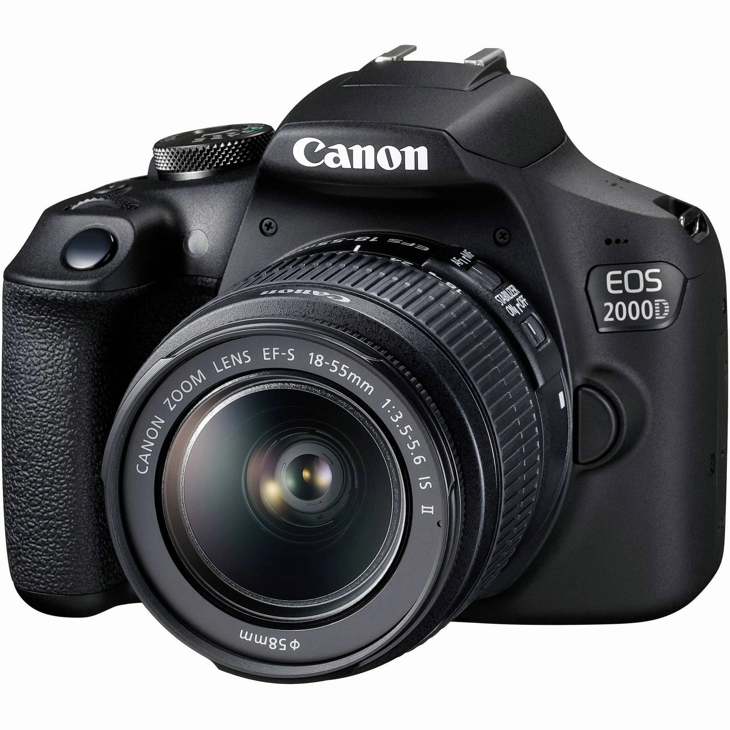 Canon EOS-2000D DSLR camera EF-S 18-55 mm IS II 24.1 MP Black Optical viewfinder, Built-in flash, Wi-Fi, Full HD Video
