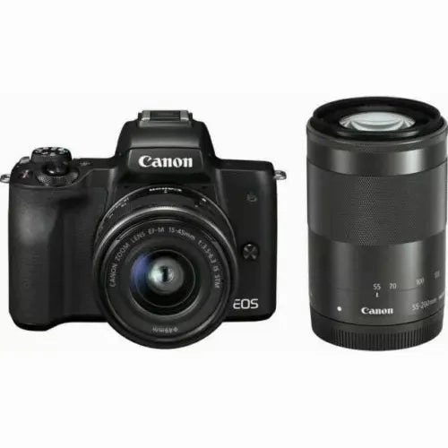 Canon EOS M50 Kit with EF-M 15-45mm & EF-M 55-200mm Lenses, Black camera and photography, photography gear, professional camera kits
