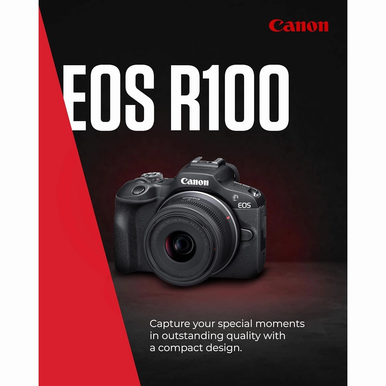 Canon EOS R100 Compact Mirrorless Camera - 24.1MP, 4K, Dual Pixel CMOS AF, DIGIC 8, 6.5 FPS, Face & Eye Detection, Bluetooth, Wi-Fi, GPS