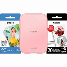 Canon Zoemini 2 Printing Kit Photo Printer   Zinc Photo 20-Piece   ZP-2030 (20 Sheets)   10 Circle Stickers (for Smartphone, USB C, Bluetooth, Mobile Printing) Rose Gold camera and photography, photography gear, professional camera kits