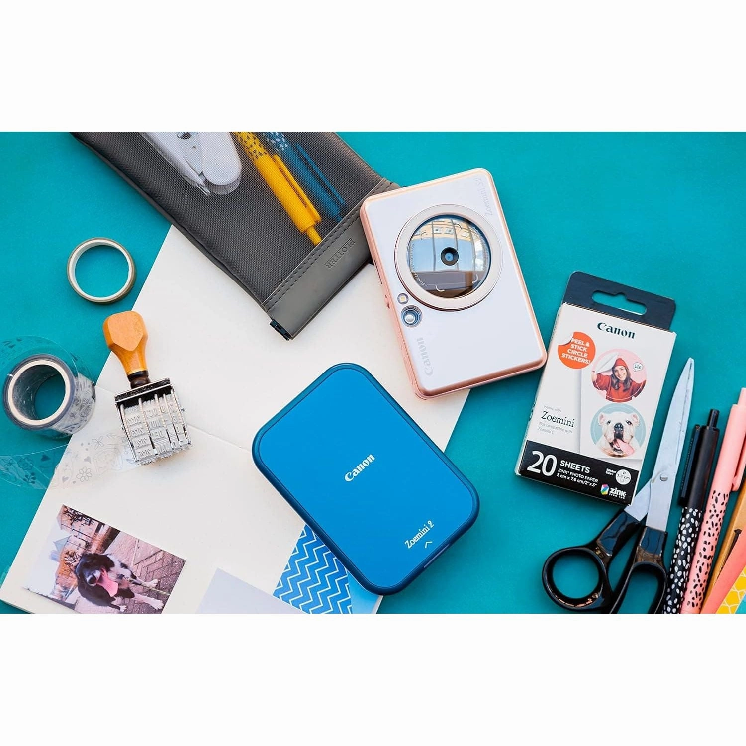 Canon Zoemini 2 Printing Kit Photo Printer   Zinc Photo 20-Piece   ZP-2030 (20 Sheets)   10 Circle Stickers (for Smartphone, USB C, Bluetooth, Mobile Printing) Rose Gold