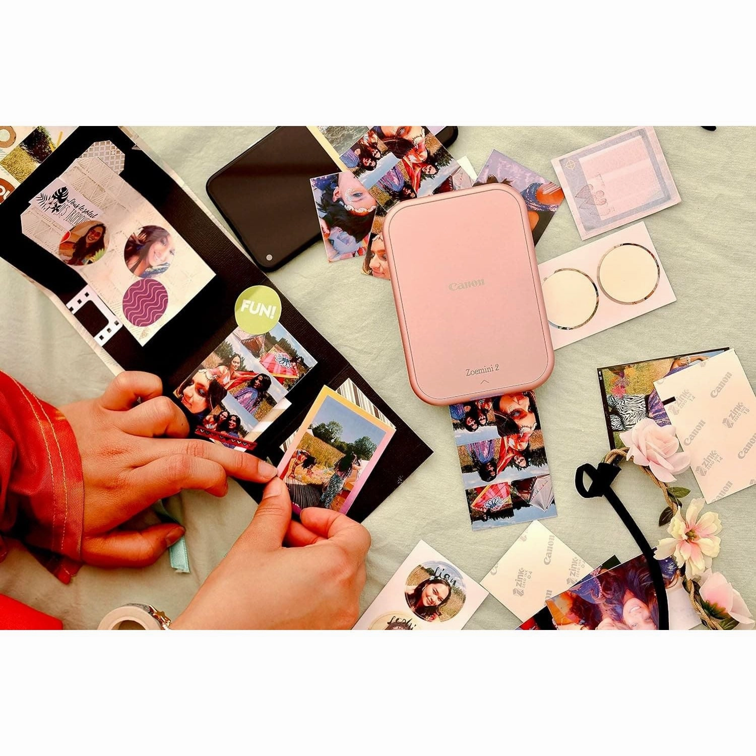 Canon Zoemini 2 Printing Kit Photo Printer   Zinc Photo 20-Piece   ZP-2030 (20 Sheets)   10 Circle Stickers (for Smartphone, USB C, Bluetooth, Mobile Printing) Rose Gold