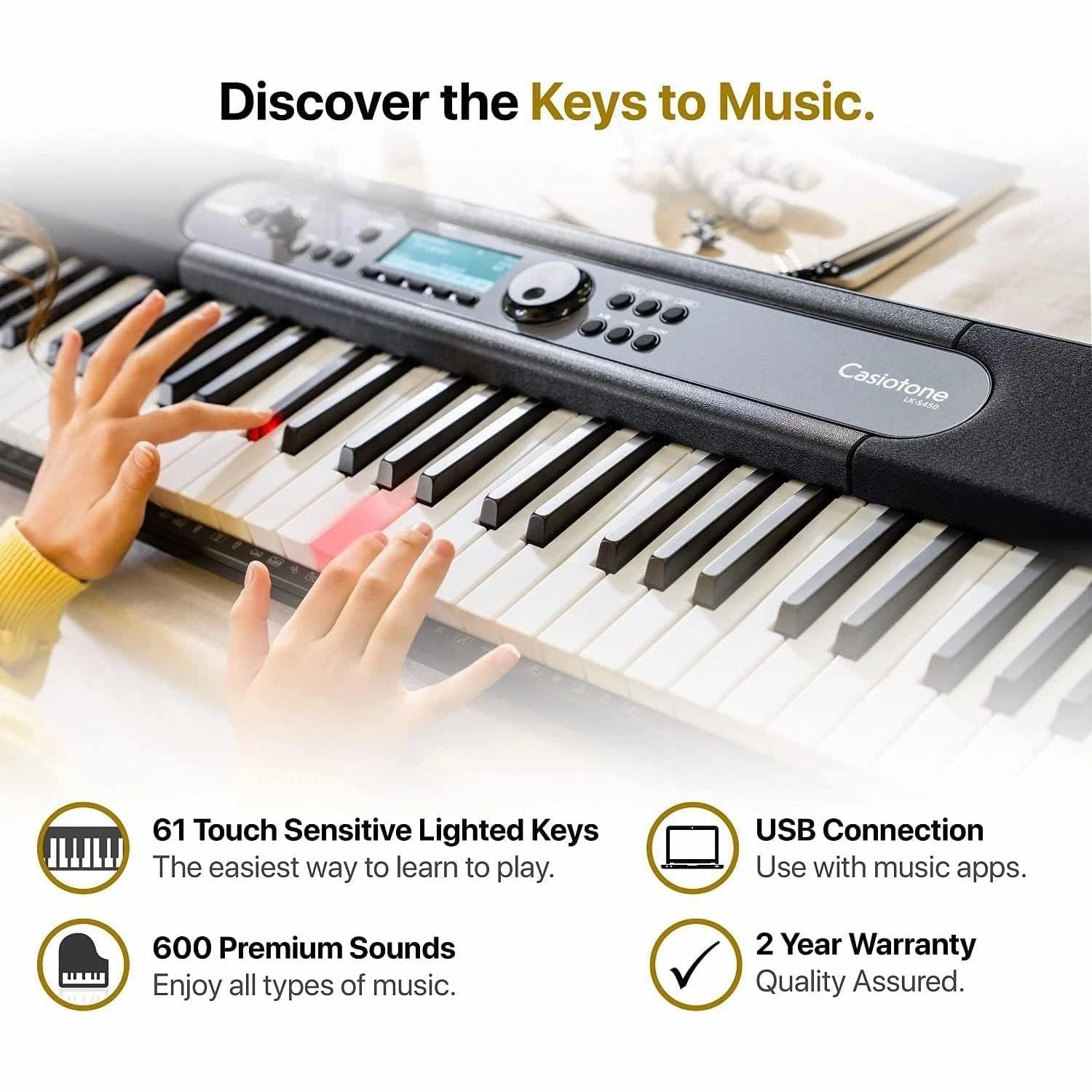 Casio LK-S450 Electronic Keyboard with Touch Sensitive, Lighted Keys,